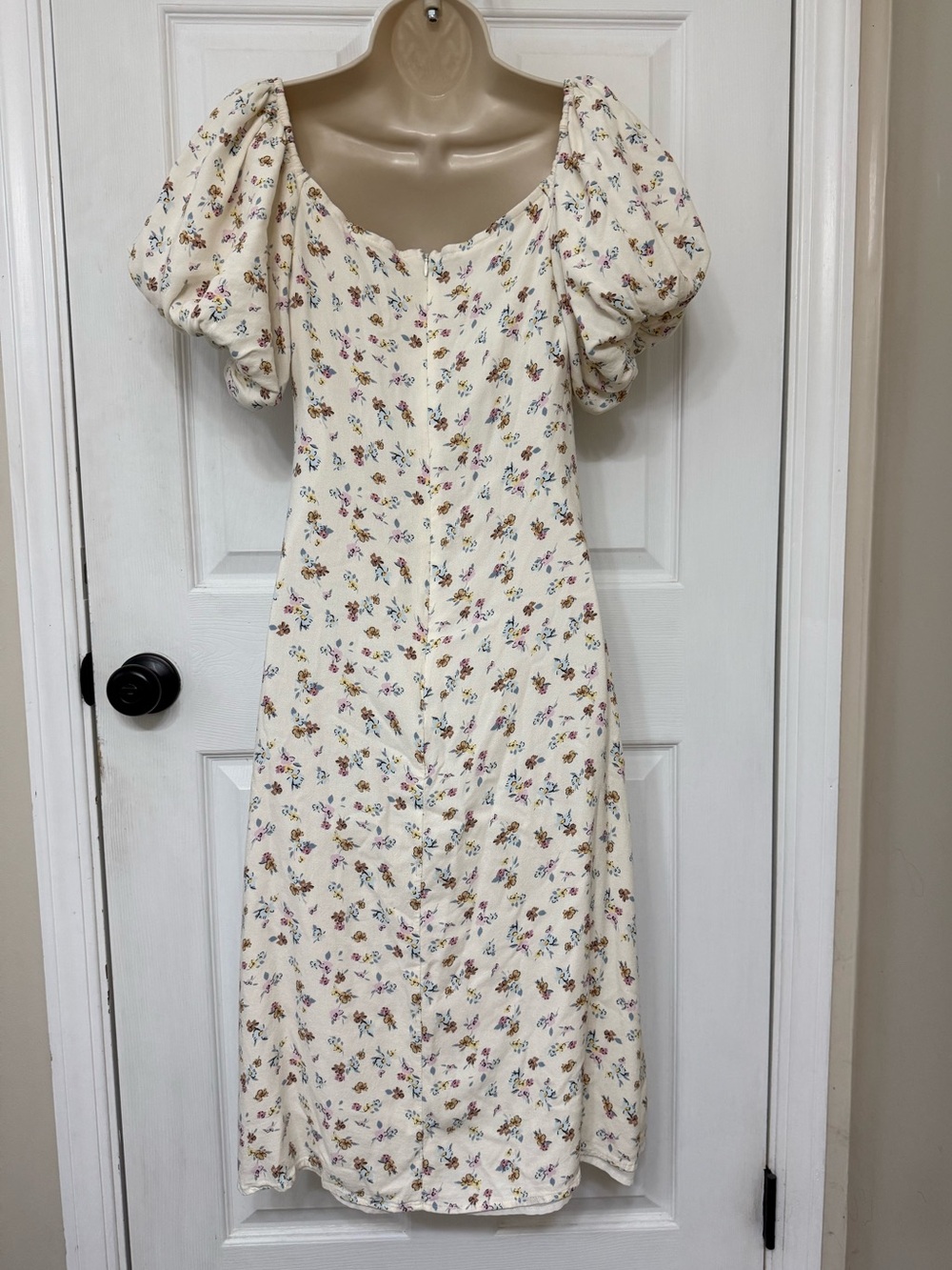 And Now This Floral Puff Sleeve Midi Dress Cream Cottagecore Small - Picture 4 of 12
